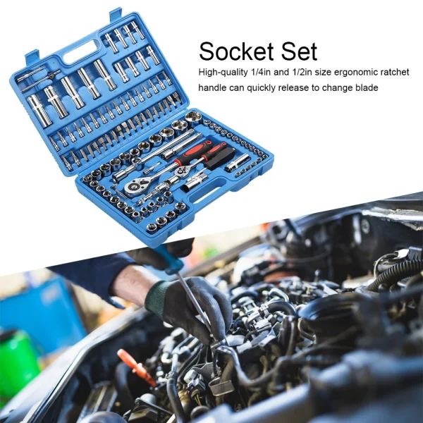 108Pcs Ratchet Wrench Set 1/4in 1/2in CR40 Steel Socket Set Tool Case Box Hand Tool Kits - Image 4