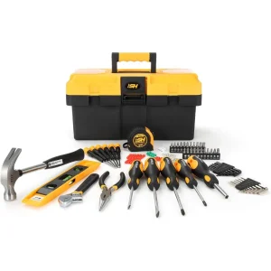 87-Piece Tool Set, Screwdriver Handle, 11 Bits, Magnetic Screwdrivers, Pliers, Tape Measure, 9” Torpedo Level, Hammer, Wrenches