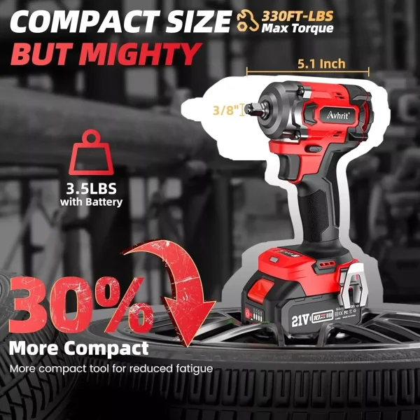AVHRIT AT450 3/8" Brushless Cordless Impact Wrench 450N.m(330Ft-lbs) w/ 2x4.0Ah makita Compact Power Tool Kit - Image 3