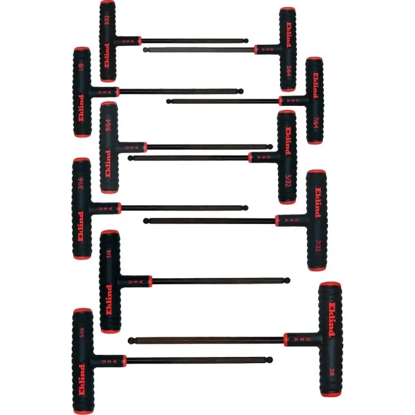 Professional 11pc Power T Handle Ball Hex Wrench Set SAE Inch Sizes 5/64-3/8 Alloy Steel Tools - Image 2