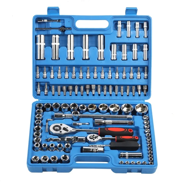 108Pcs Ratchet Wrench Set 1/4in 1/2in CR40 Steel Socket Set Tool Case Box Hand Tool Kits
