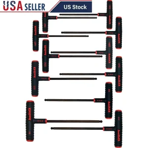 Professional 11pc Power T Handle Ball Hex Wrench Set SAE Inch Sizes 5/64-3/8 Alloy Steel Tools